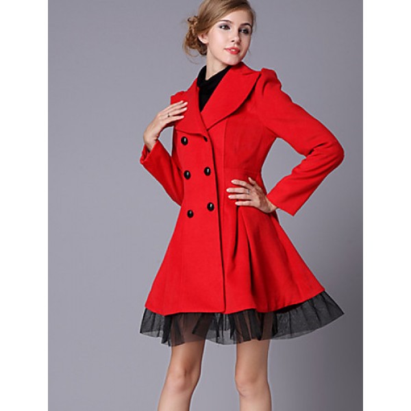 New Women Slim Fit double-breasted wool Trench Coat Casual Outwear