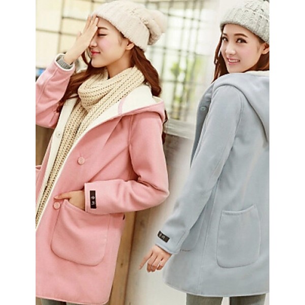 Winter Women's Solid Color Multi-color Coats & Jackets , Sexy / Casual / Work V-Neck Long Sleeve