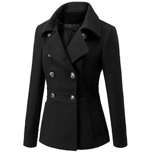 Women's Fashion Slim Beam Waist Long Sleeved Woolen Coat