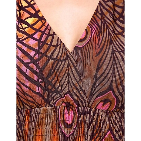 Women's Print Blue/Orange/Purple Dress,Maxi Deep V Sleeveless 