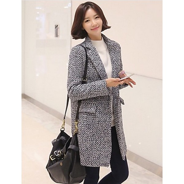 Women's Casual/Daily Simple Coat,Color Block Shirt Collar Long Sleeve Winter Gray Wool Thick