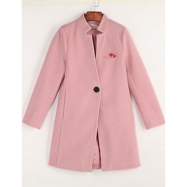 Women's Casual/Daily Simple Coat,Solid Notch Lapel Long Sleeve Spring Pink / Red / Green / Purple Wool Medium