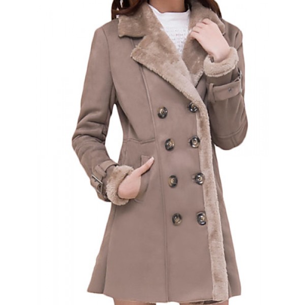 Women's Plus Size Simple Fur Coat,Solid Shirt Collar Long Sleeve Winter Brown Wool Thick