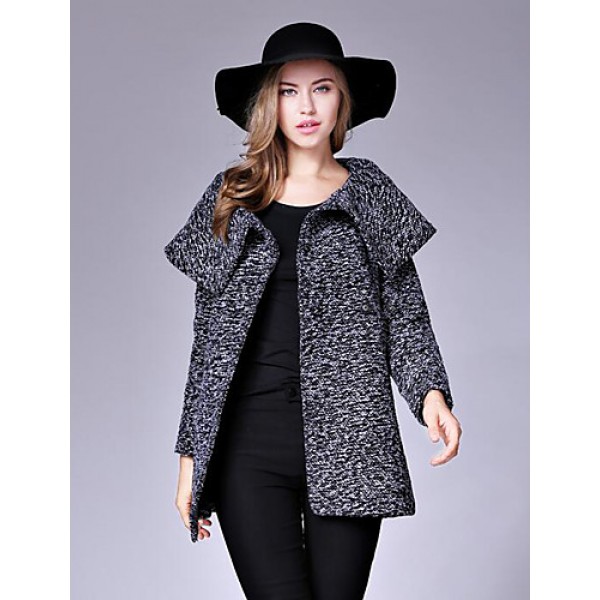 Women's Casual/Daily Street chic CoatSolid Shirt Collar Long Sleeve Fall / Winter Black / Gray Wool Medium