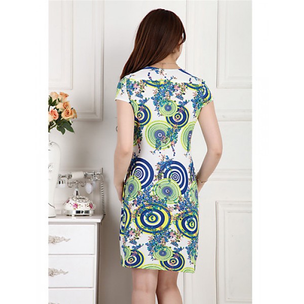 Brand FashionWomen's Vintage / Casual / Day Floral Plus Size / Sheath Dress , Round Neck Knee-length