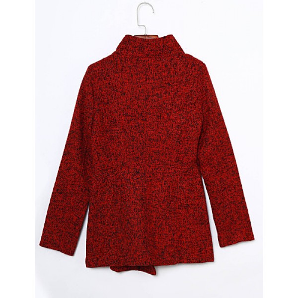 Women's Casual/Daily Simple Coat,Print Shirt Collar Long Sleeve Winter Red / Gray Wool Thick