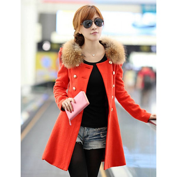 Women's Vintage Coat,Solid Shirt Collar Long Sleeve Winter Red / Black / Orange Wool / Others Thick