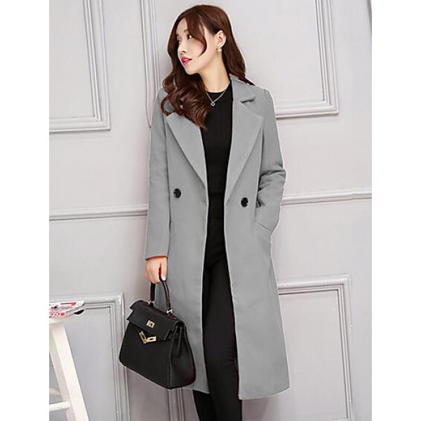 Women's Casual/Daily Simple Slim Large Size Coat,Solid Notch Lapel Long Sleeve Winter