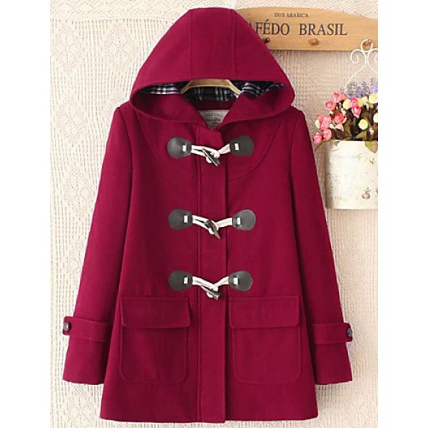 Women's Casual/Daily Simple Coat,Solid Shirt Collar Long Sleeve Winter Red / Beige / Gray Wool Medium