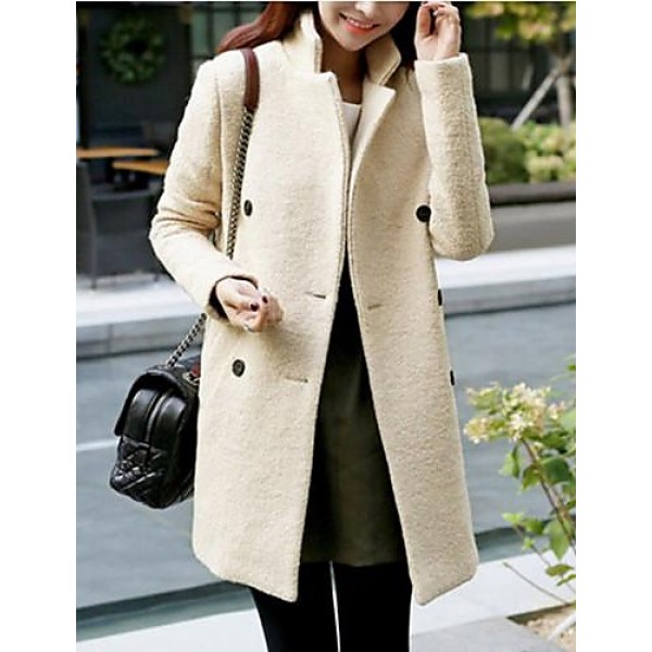 Women's Plus Size Coat,Solid Long Sleeve Winter Beige Thick