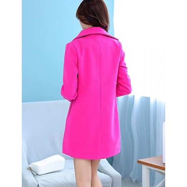 Women's Coat,Solid Long Sleeve Winter Pink / Red / Green Wool Medium