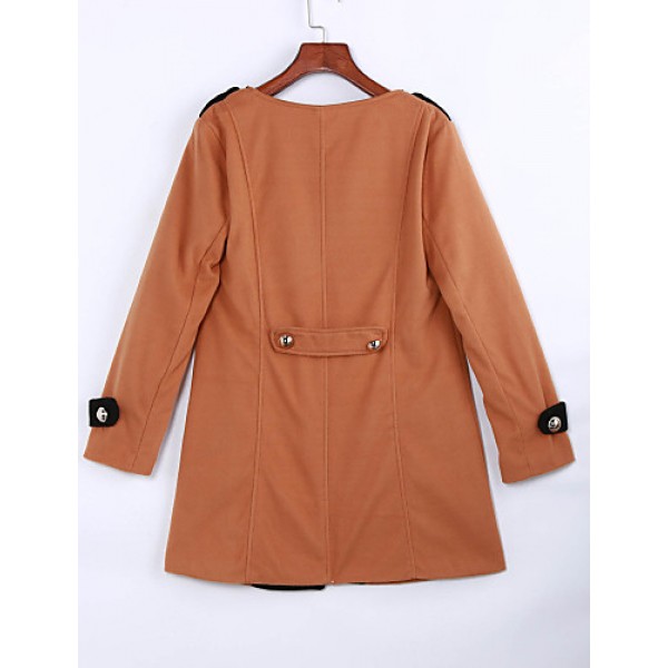 Women's Going out Street chic Coat,Color Block Round Neck Long Sleeve Winter Black / Brown Polyester Thick