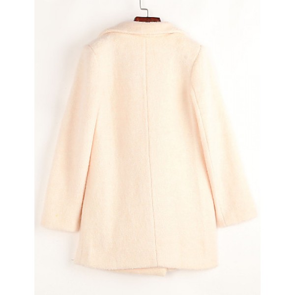 Women's Casual/Daily Simple Coat,Solid Notch Lapel Long Sleeve Fall Beige Wool Medium